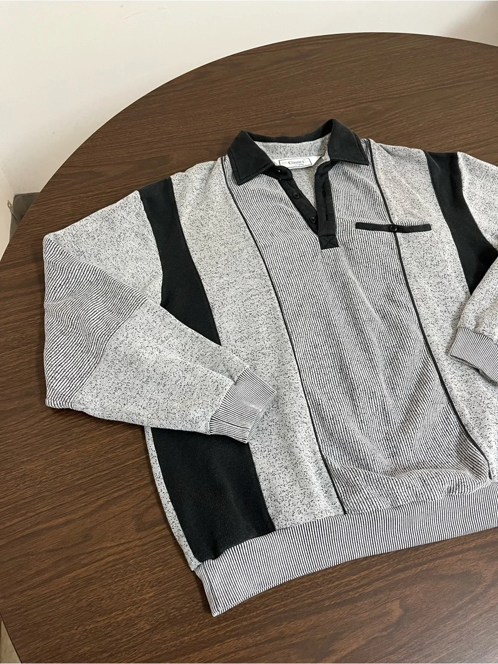 Classics by Palmland Banded Bottom Sweater Mens XL Gray Black Striped Vintage
